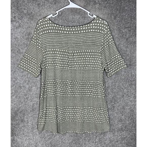 Chicos Striped Dots Easy Tee Top Womens Size 2 US Sz 12 Green Stretch Scoop Neck - Picture 2 of 6